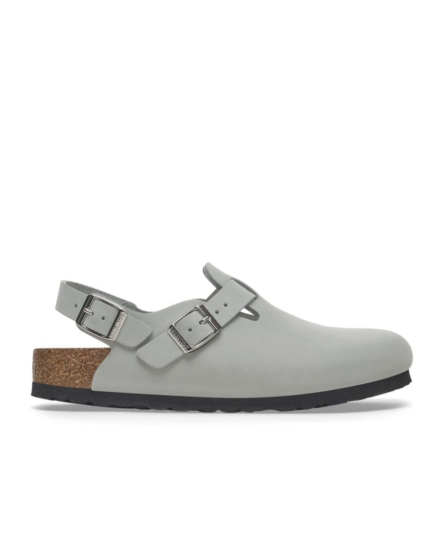 Birkenstock 'tokio' Light Blue Mules With Buckles On The Front And Back In Gray