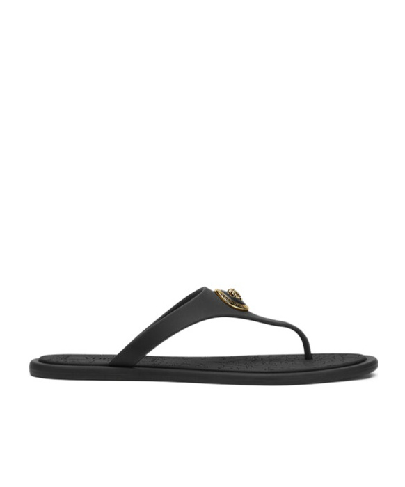 Versace Flat Sole Open Toe Sandals With Medusa Motif In Black