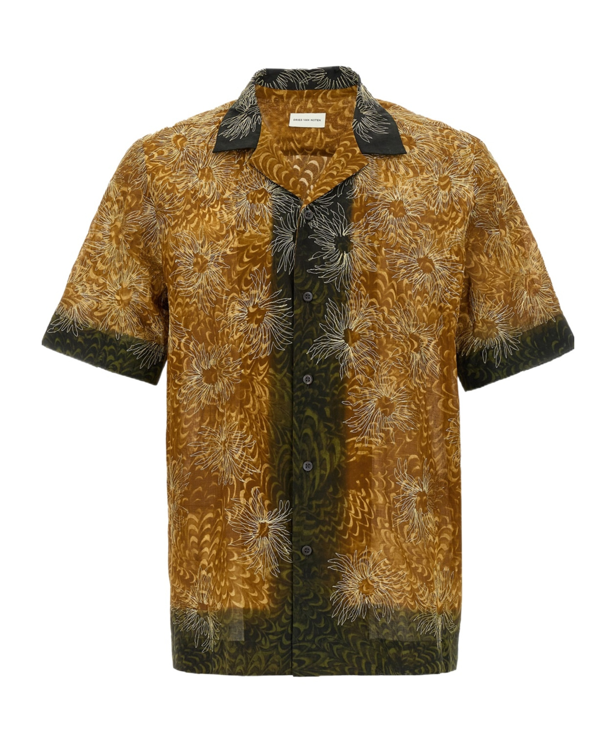 Dries Van Noten Short Sleeve Cotton Shirt In Brown