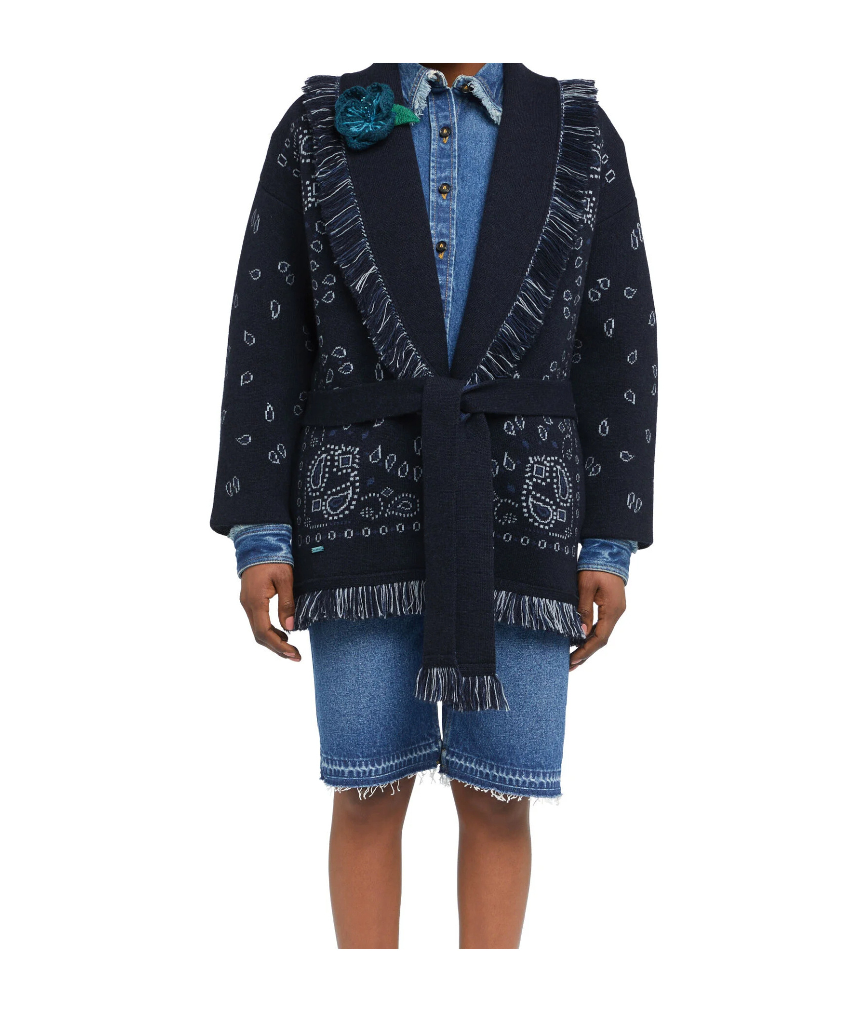Alanui Jacquard Bandana Cardigan Clothing In Blue