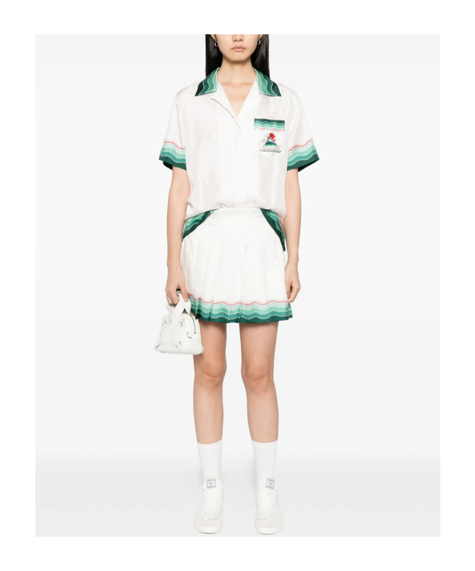 Casablanca White Montagne Ondulee Silk Short Sleeve Shirt In White