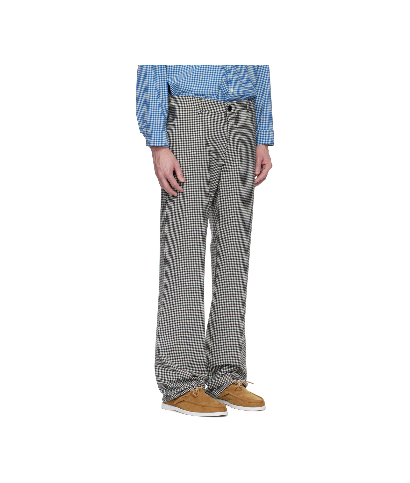 Marni Black & White Wool Blend Gingham Trousers In Black White