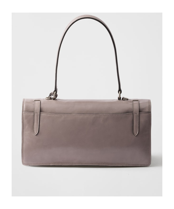 Prada Medium Buckle Flap Leather Shoulder Bag In Pewter