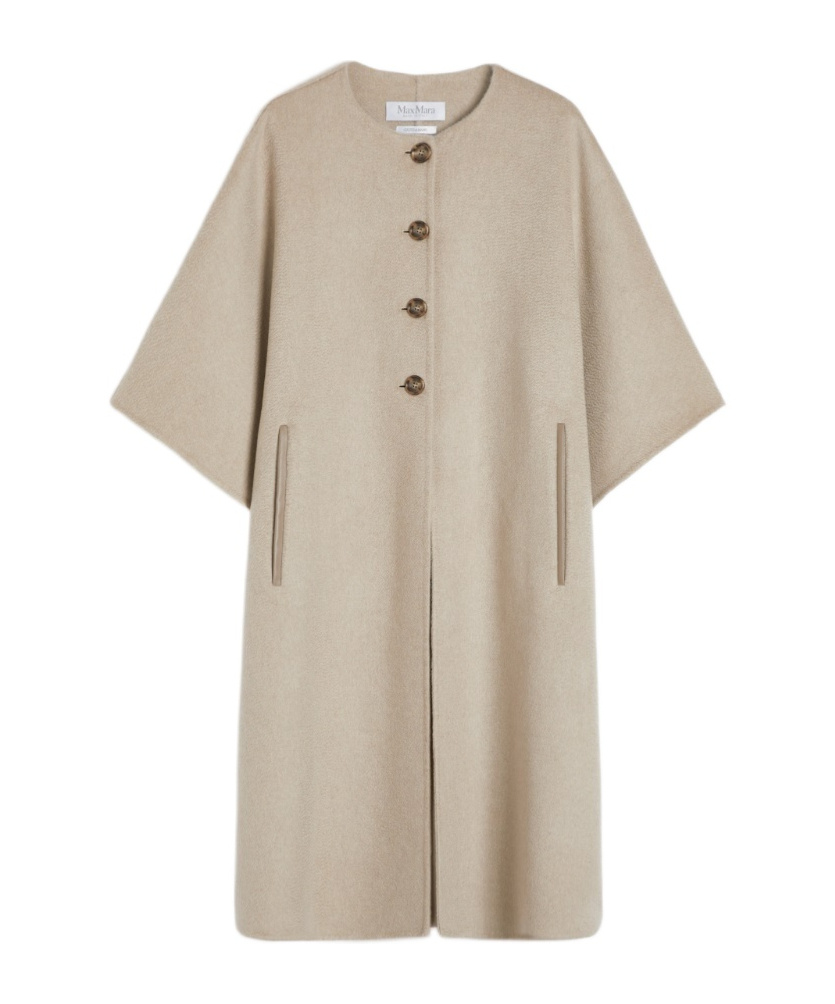 Max Mara Long Cape In Cashmere Drap In Sand