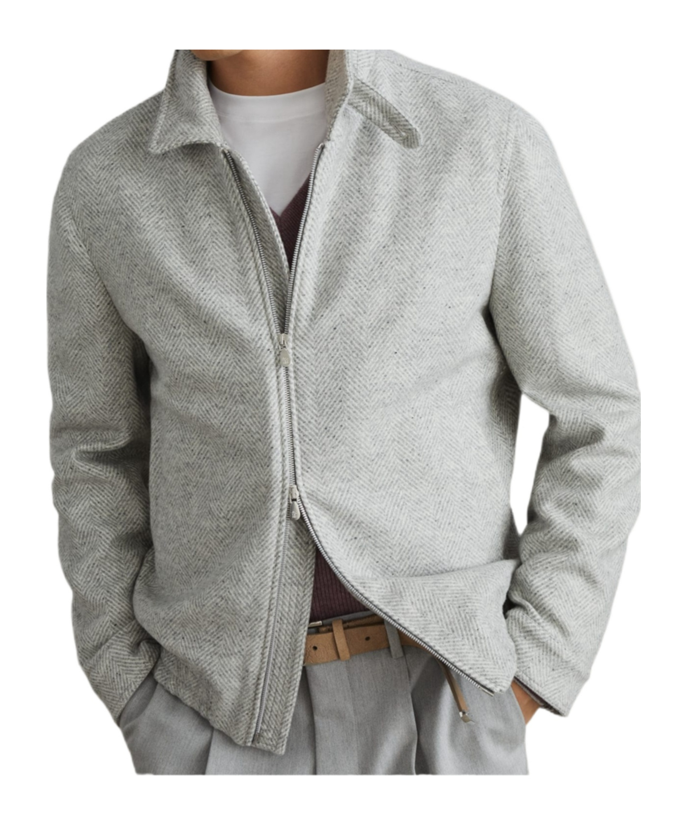Brunello Cucinelli Wool-silk-cashmere Bomber Jacket In Gray