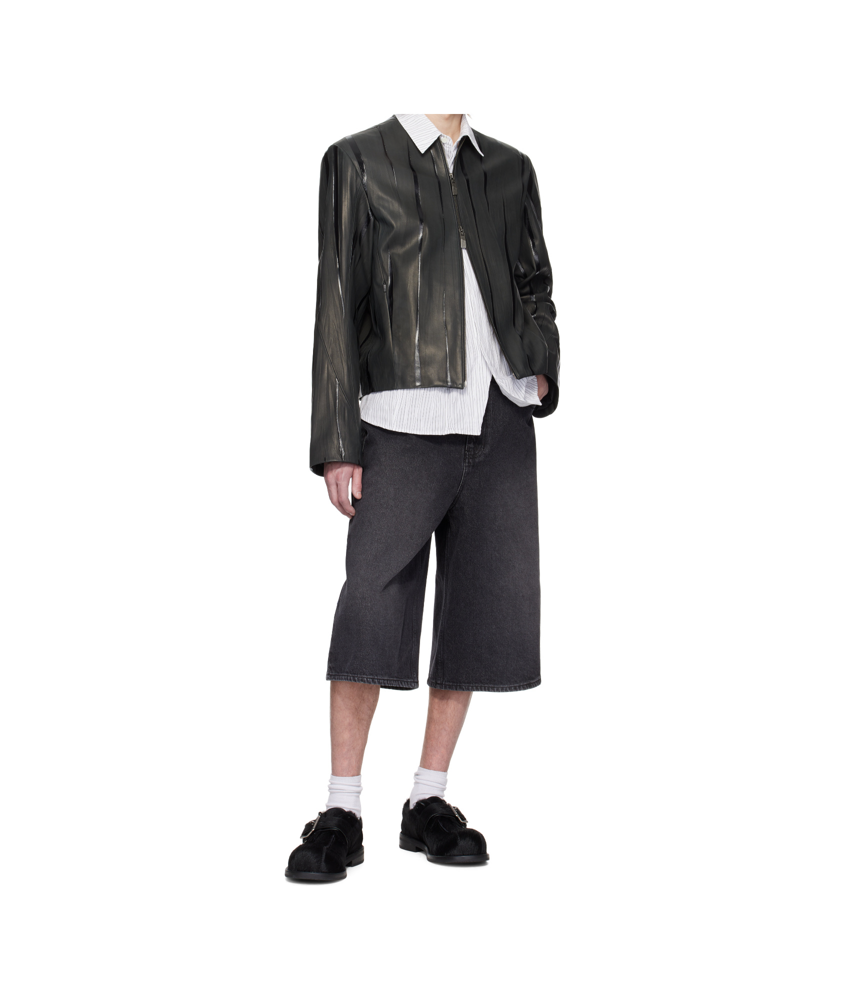 Ader Error Long Sleeve Leather Jacket In Black