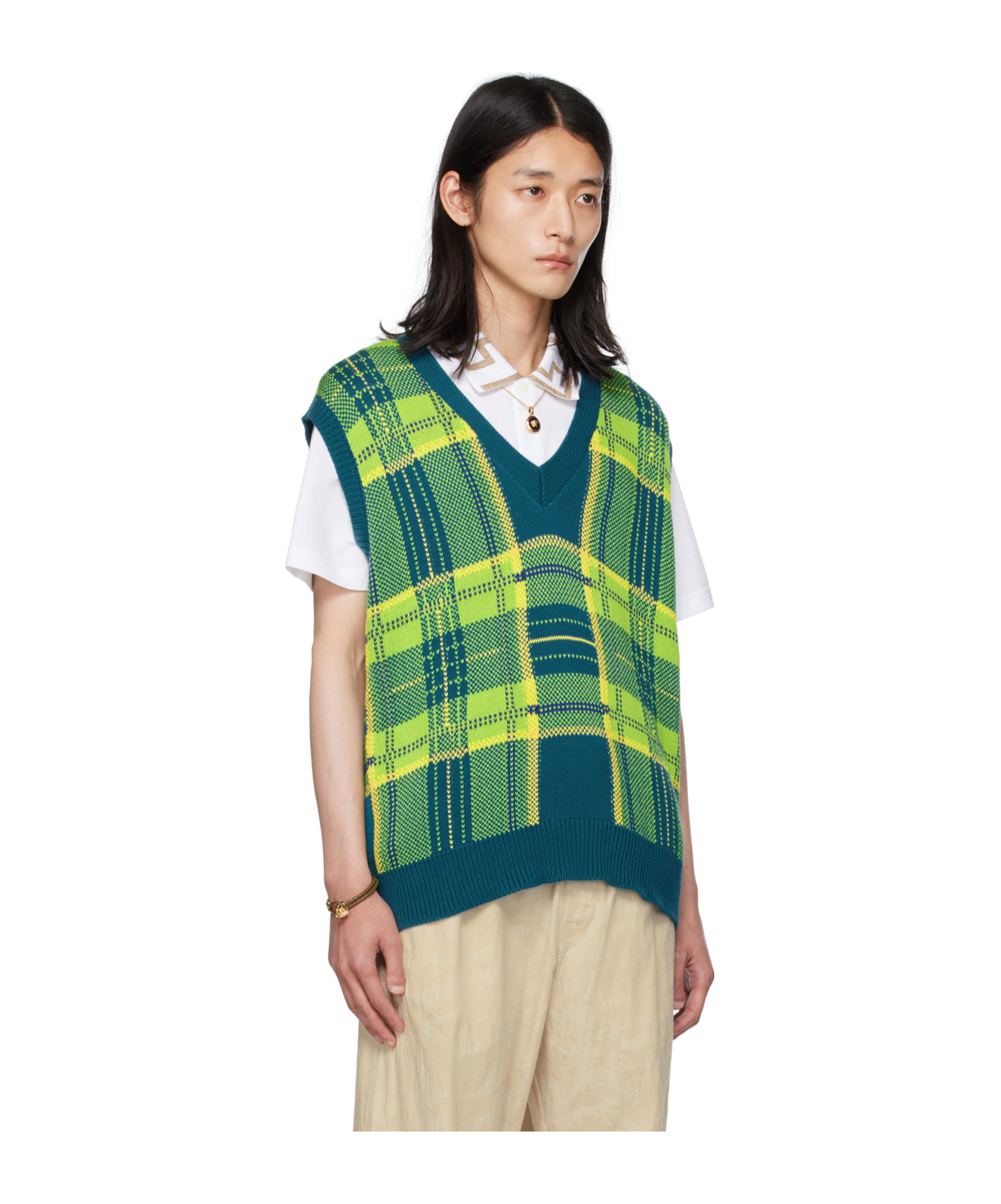 Versace Checkered Knitted Vest In Multicolor