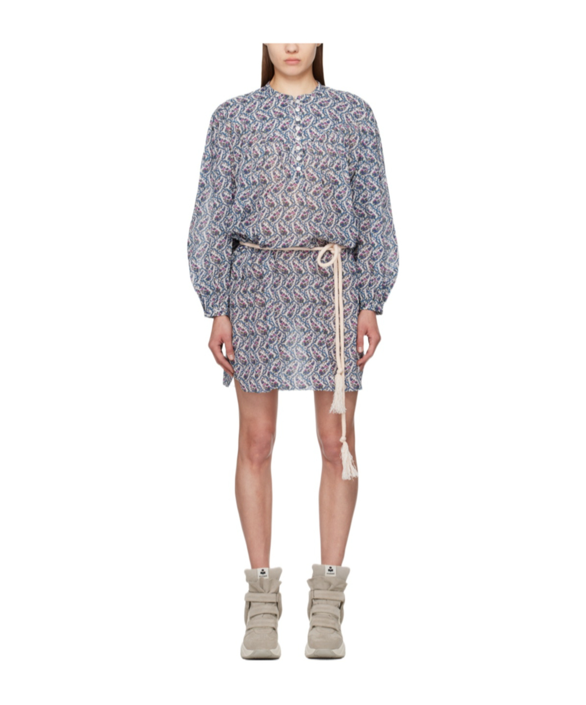 Shop Isabel Marant Étoile Kildi Floral-printed Belted Dress In Gray