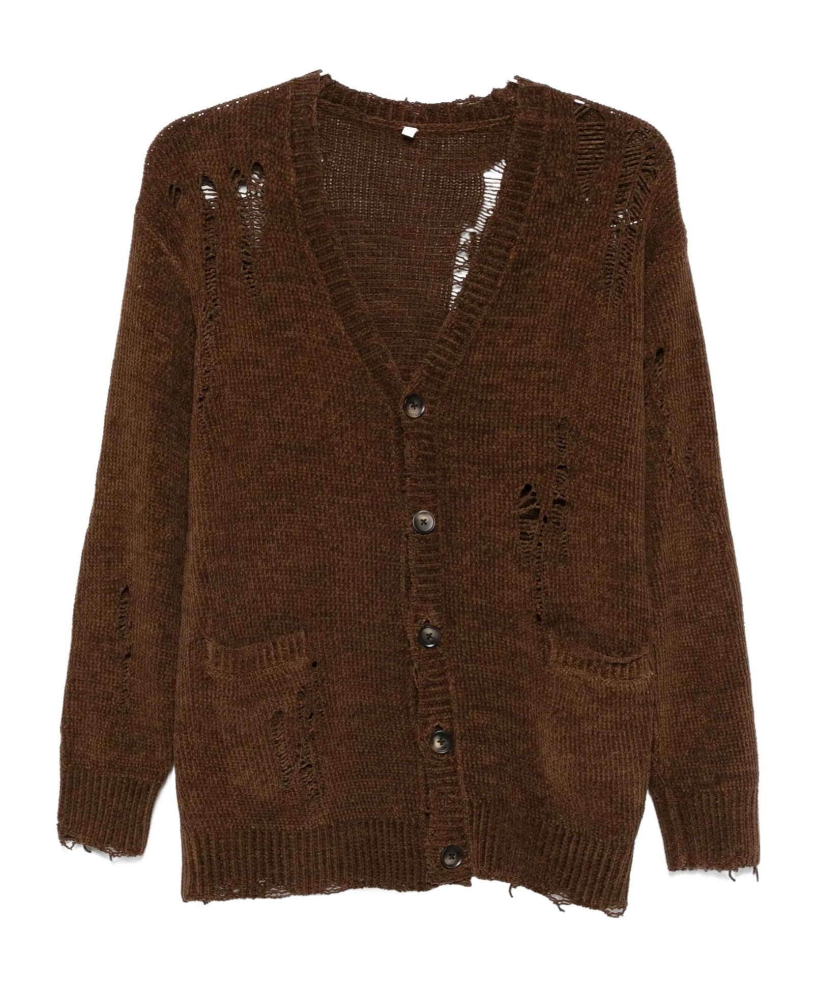 R13 Boyfriend Distressed Button-down Cardigan In Brown