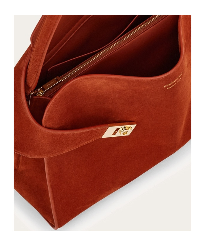 Ferragamo Large Soft Hug Shoulder Bag In Brick