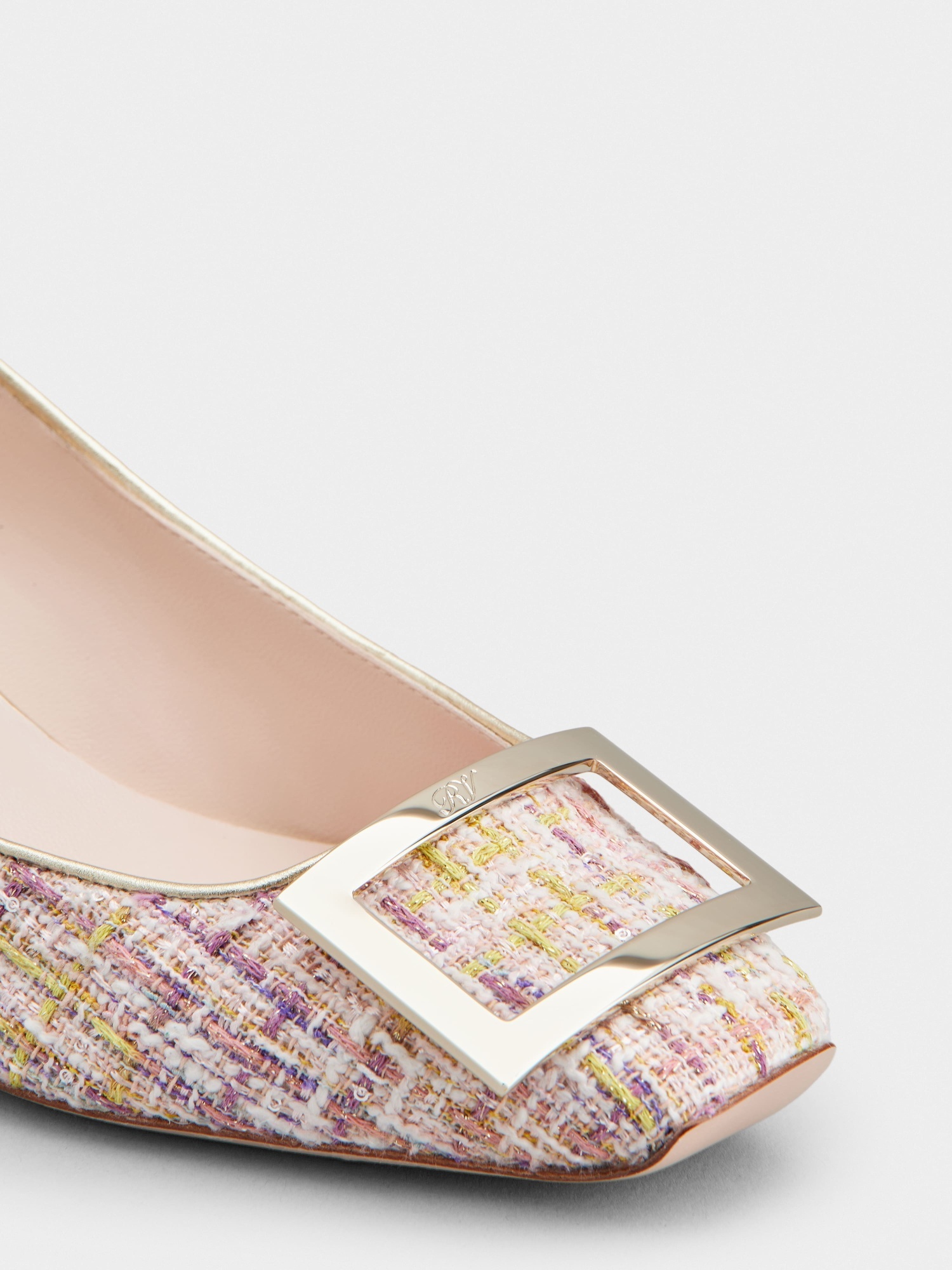 ROGER VIVIER TROMPETTE METAL BUCKLE PUMPS IN FABRIC