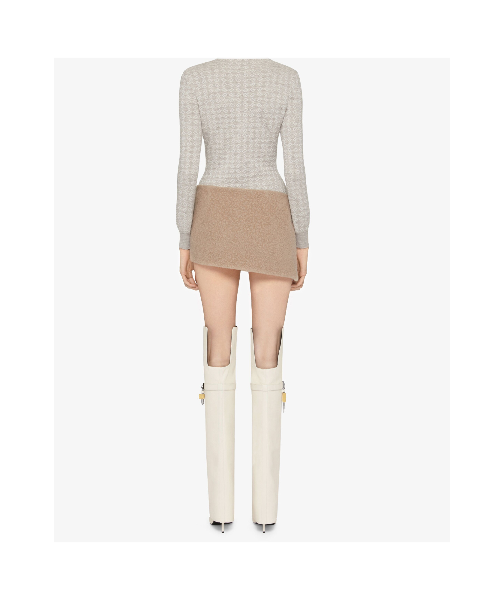 Givenchy Womens Beige Monogram Long-sleeves Stretch-wool Blend Polo Shirt In Nude
