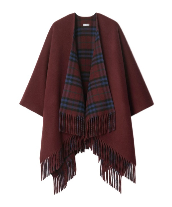 Burberry Reversible Check Wool Cape In Burgundy
