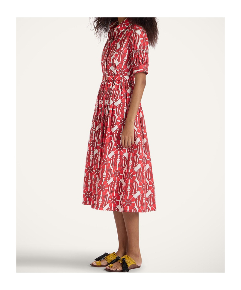 La Doublej Libertine Printed Cotton Shirt Dress In Red