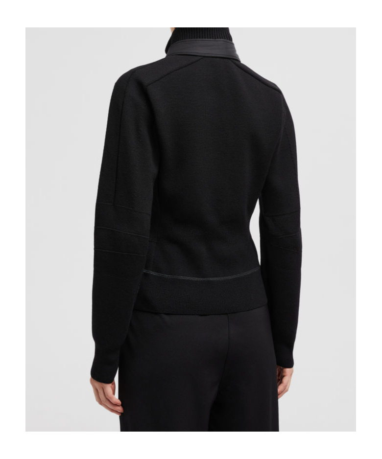 Moncler Grenoble Black Turtleneck Cardigna With Logo Application In Tech Fabric Woman In Black