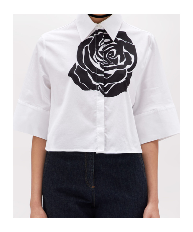 Blugirl Printed Popeline Stretch Boxy Shirt In White