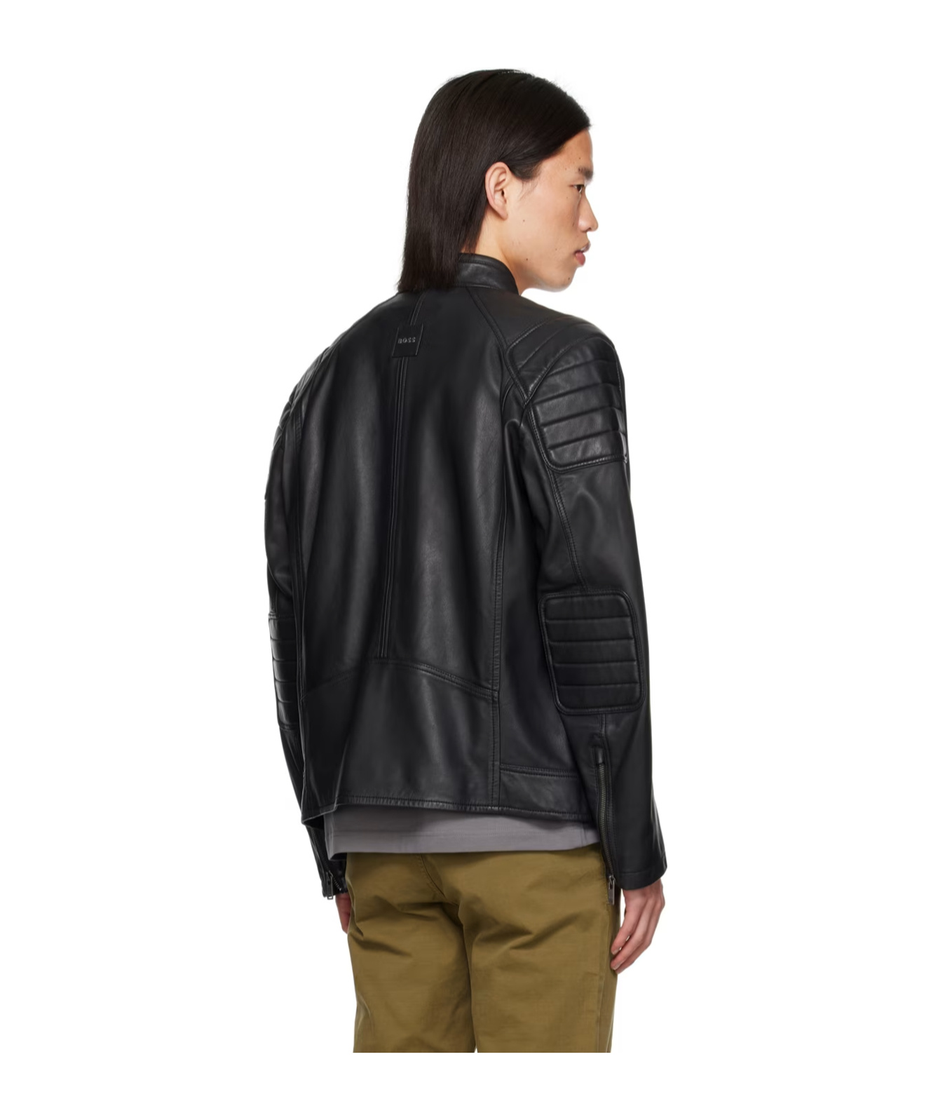 Hugo Boss Leather Jacket With Zipper Front In Black