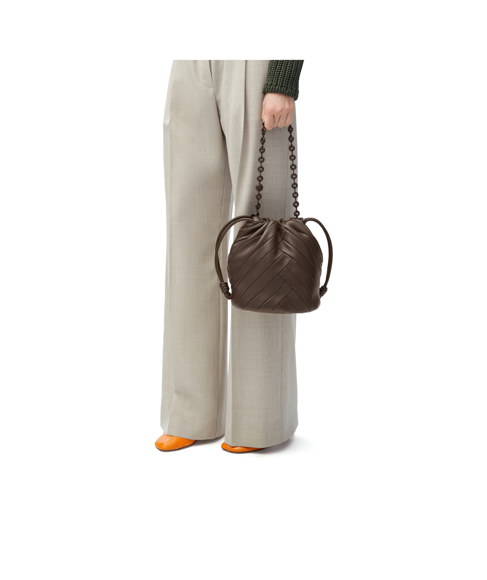 Loewe Womens Chocolate Flamenco Purse Leather Bucket Bag In Green