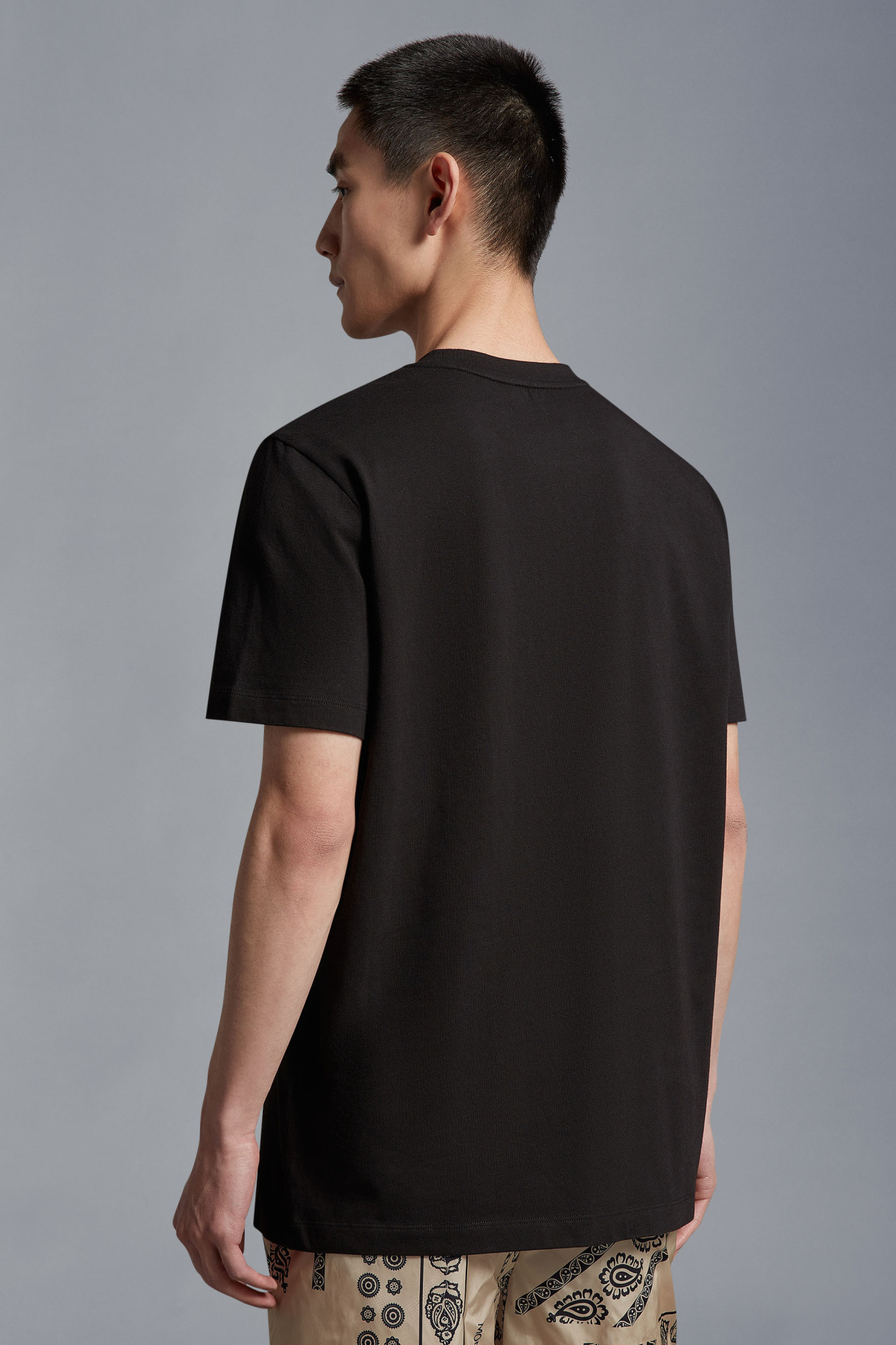 Moncler Men T-shirt With Flocked Cotton Logo In Black