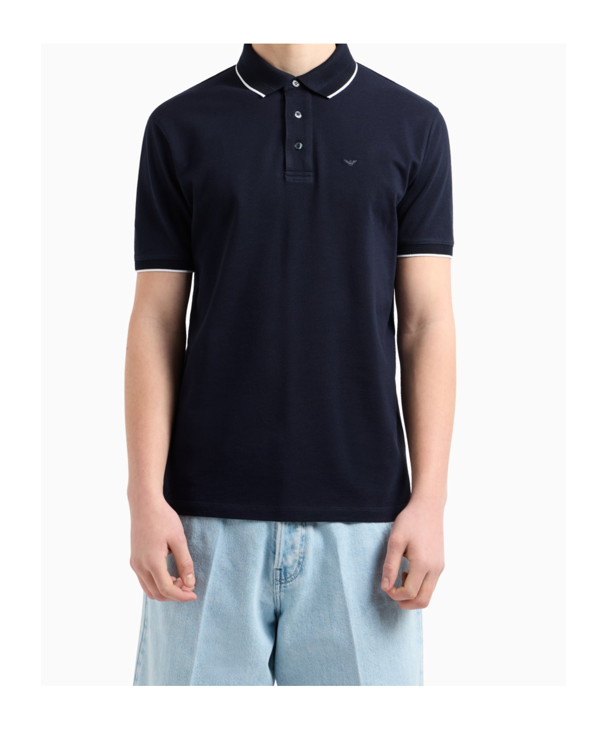 Emporio Armani Blue Stretch Piquet Polo In Black