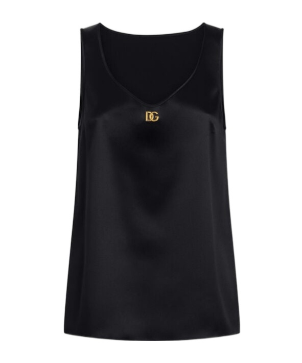 Dolce & Gabbana Dolce  Gabbana Dg Logo Pin Satin Tank Top In Black