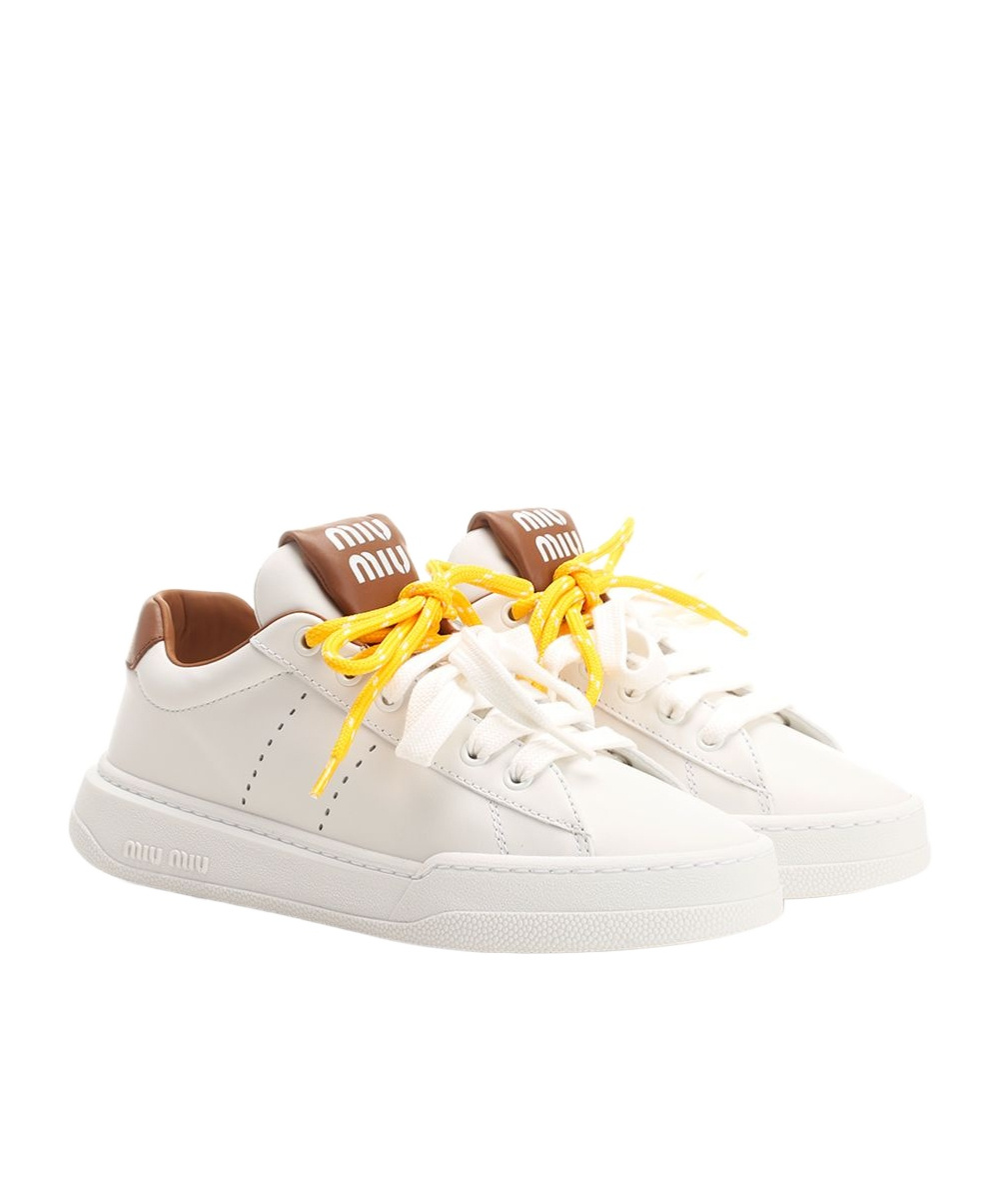 Shop Miu Miu Leather Sneakers In White