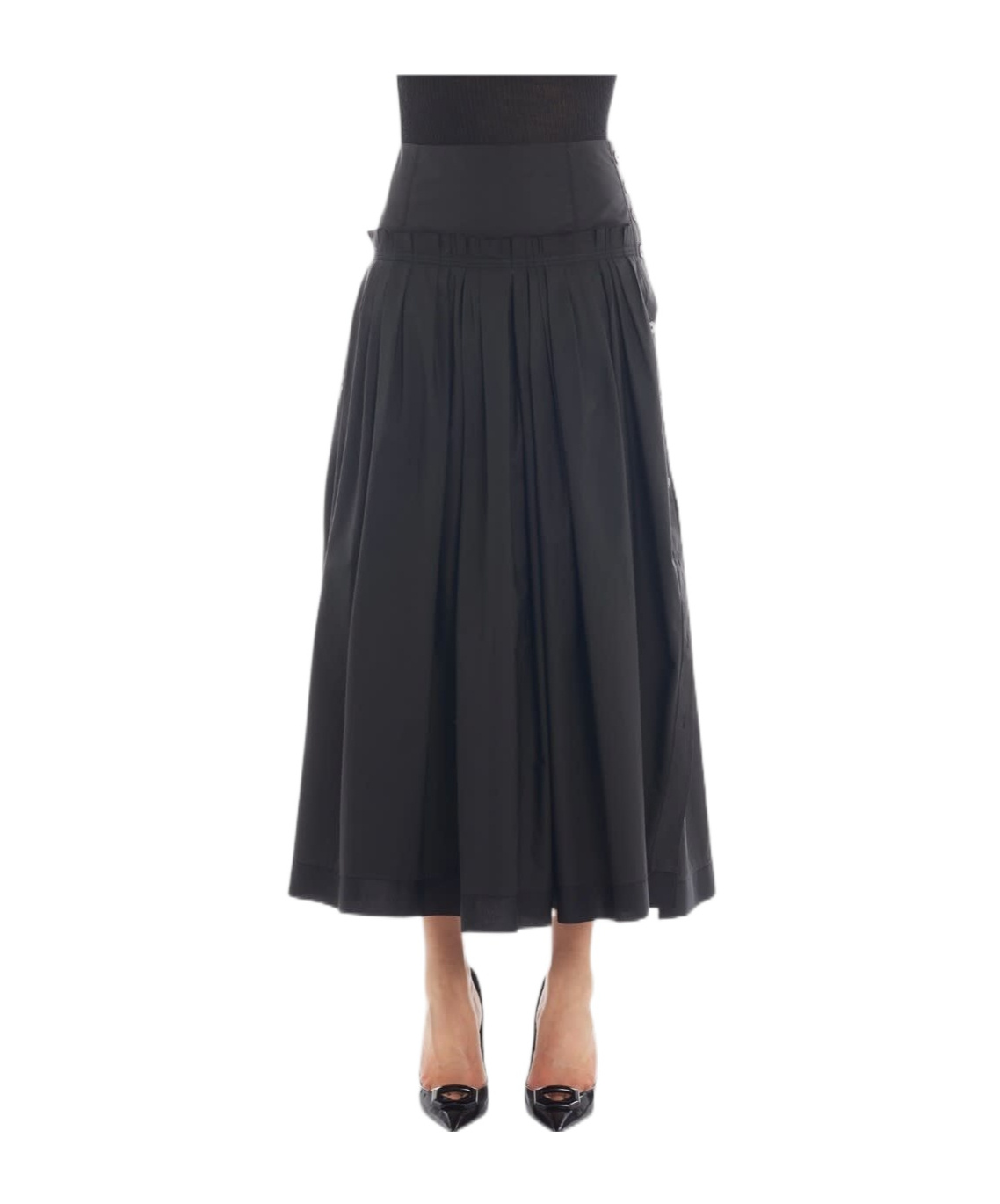 Lanvin Basque Pleated Midi Skirt In Black