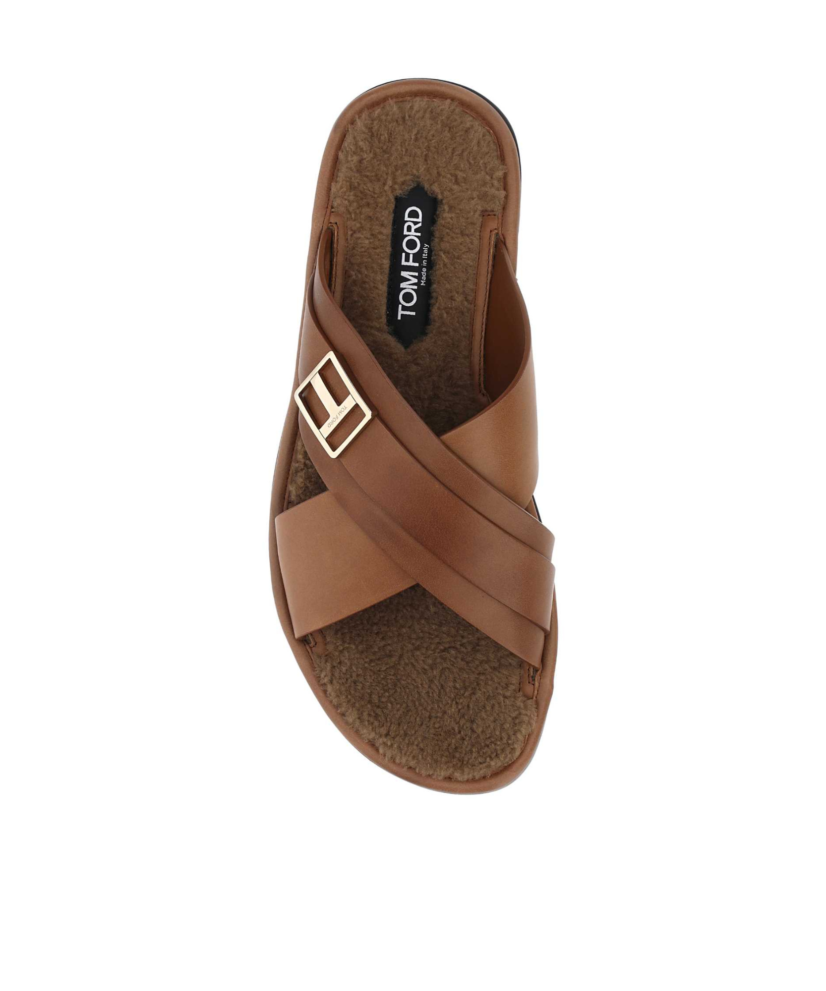 Tom Ford Logo Plaque Crossover Strap Sandals In Brown