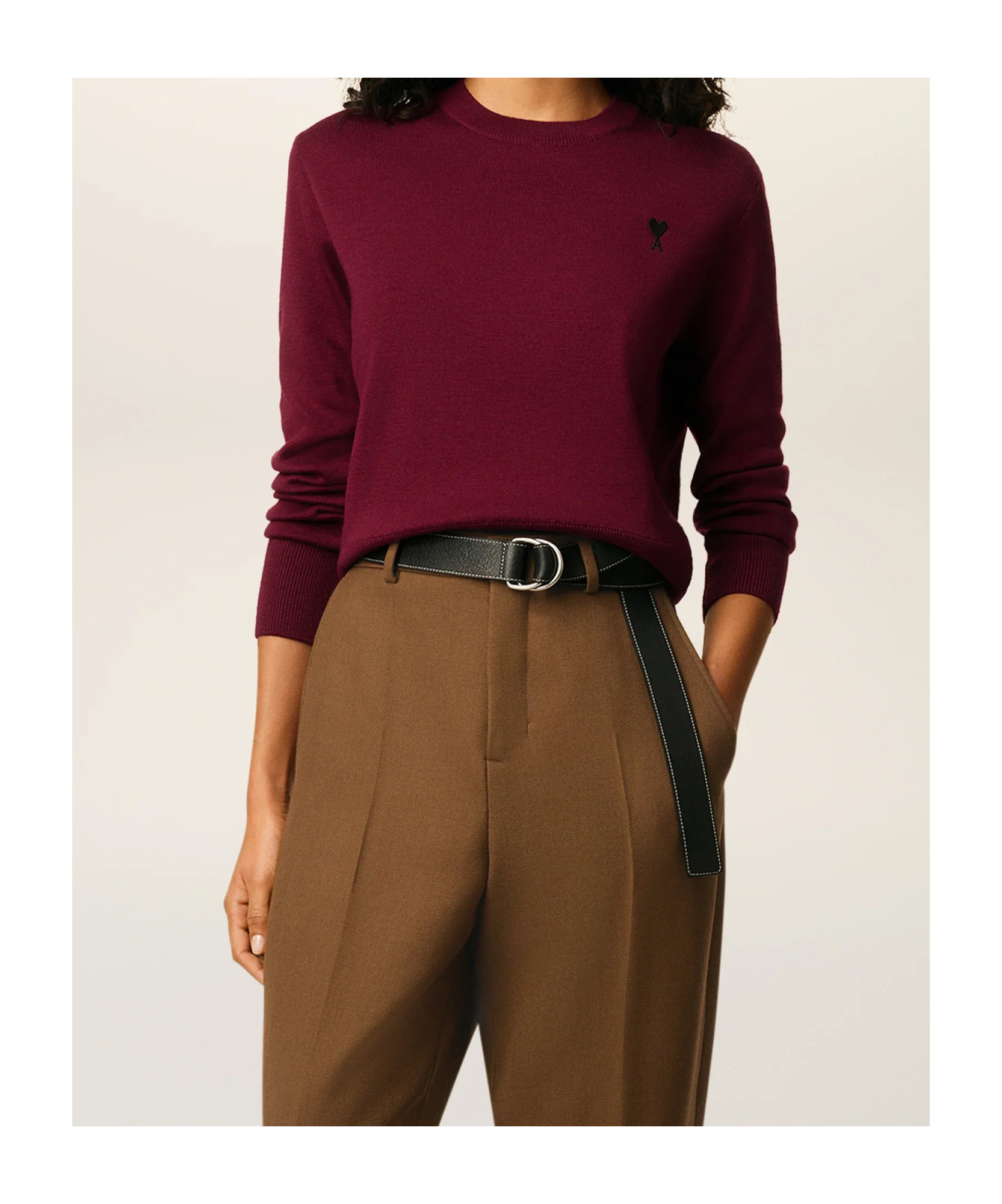 Ami Alexandre Mattiussi Ami Paris Wool Sweater With Heart Embroidery In Burgundy
