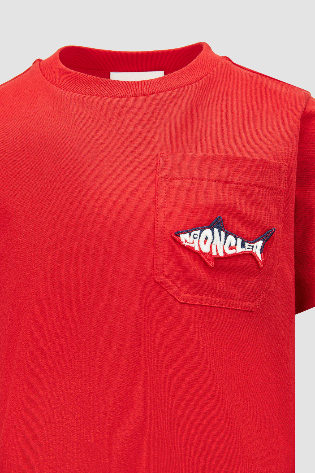 Moncler Embroidered Shark Cotton T-shirt In Red