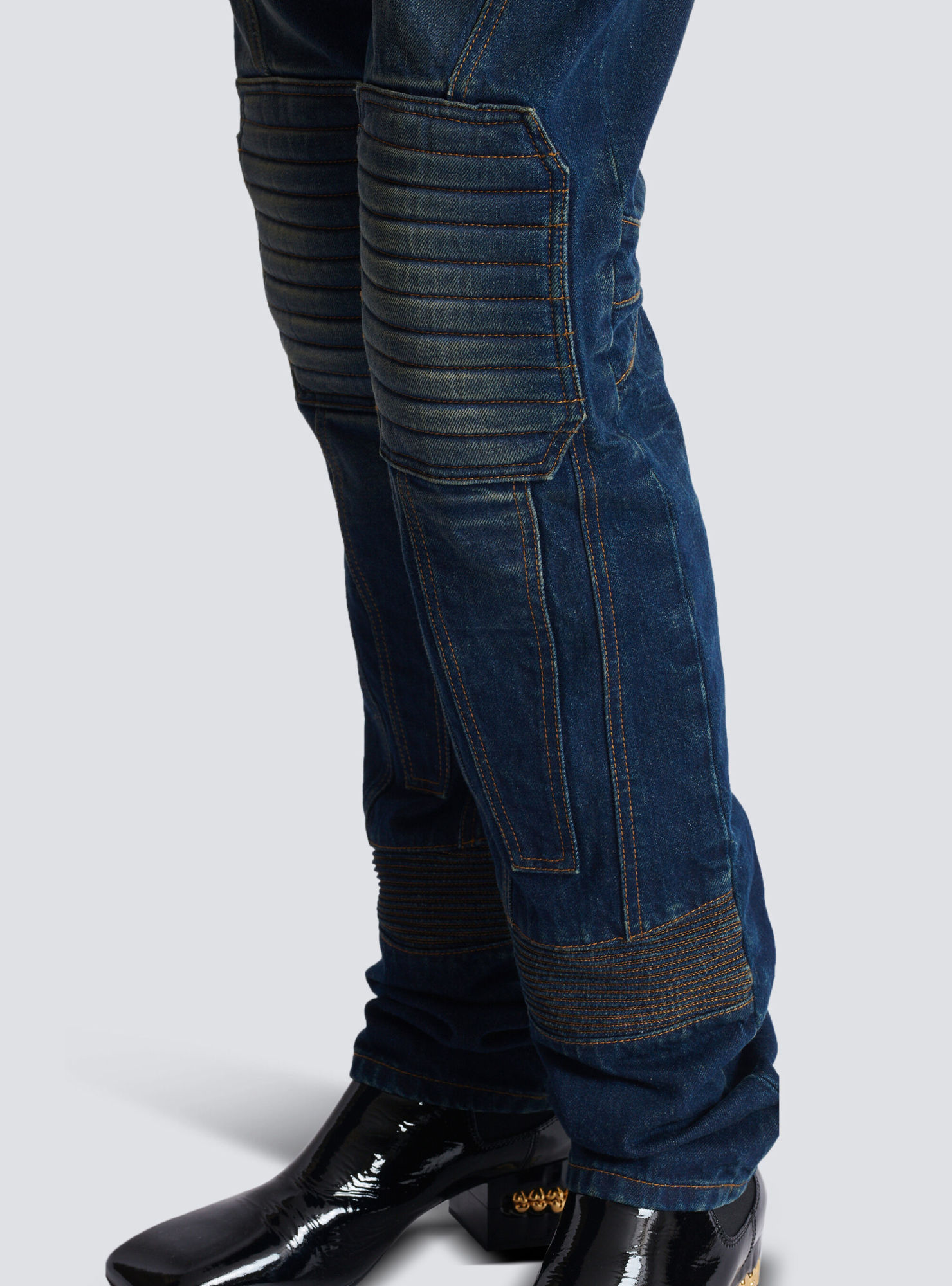 Balmain Denim Biker Jeans In Blue