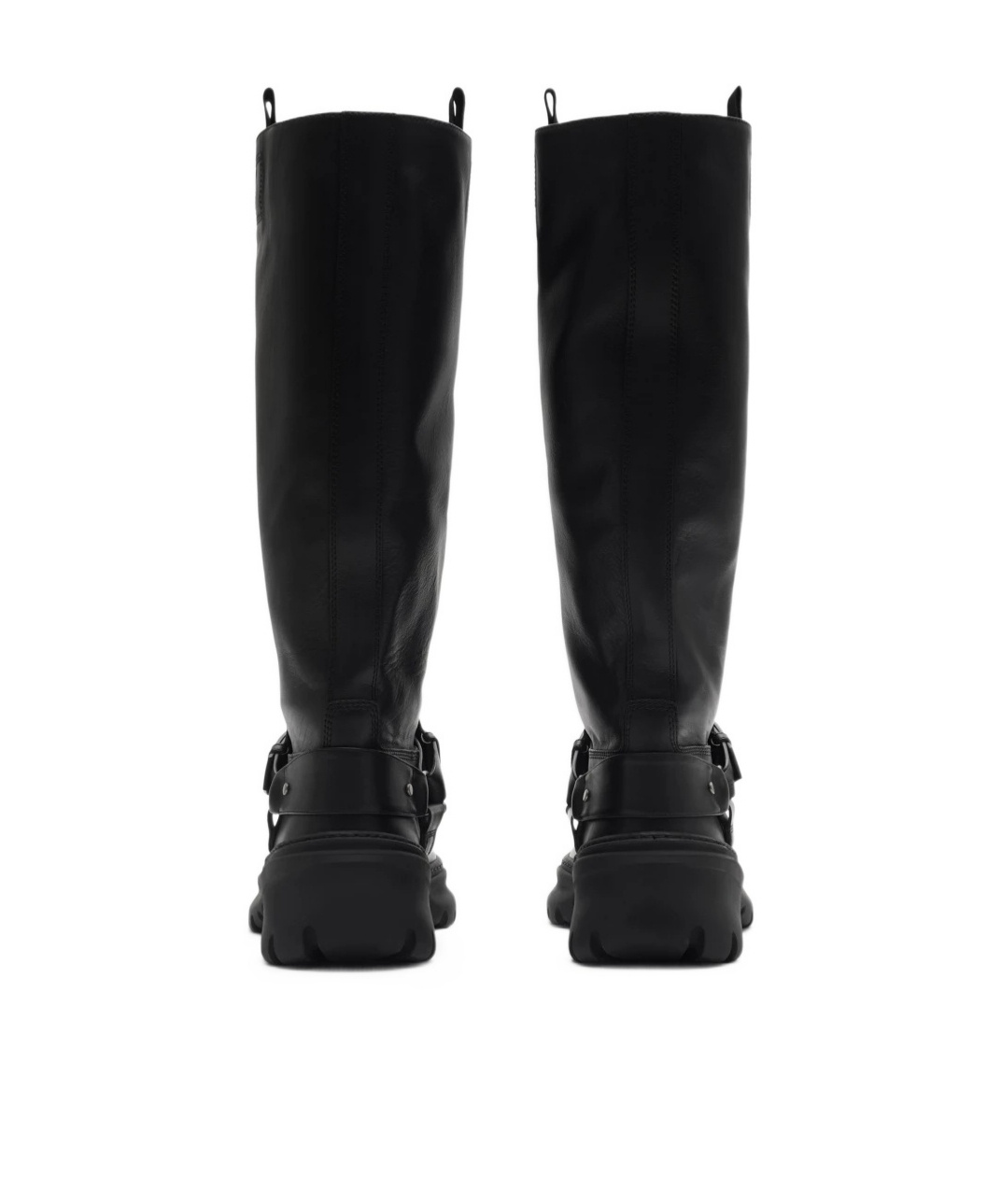 Burberry Leather Buckled Tall Boots In Black