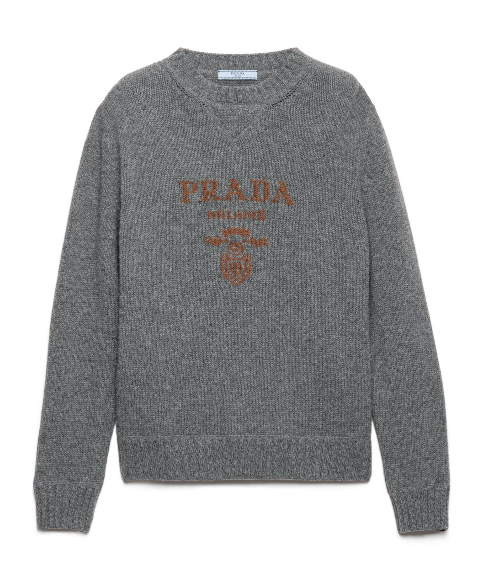 Prada Cashmere And Wool  Logo Crew-neck Sweater In Gray