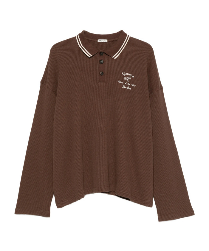 Bode Geneva Waffle-knit Polo Shirt In Gray