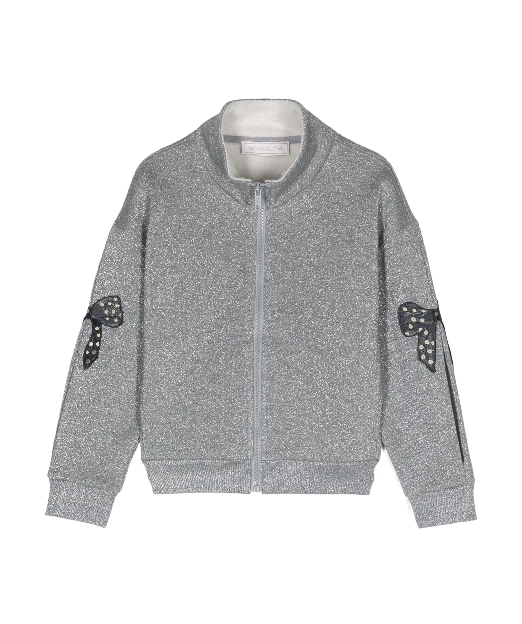 Monnalisa Lurex Zip-up Sweatshirt In Gray