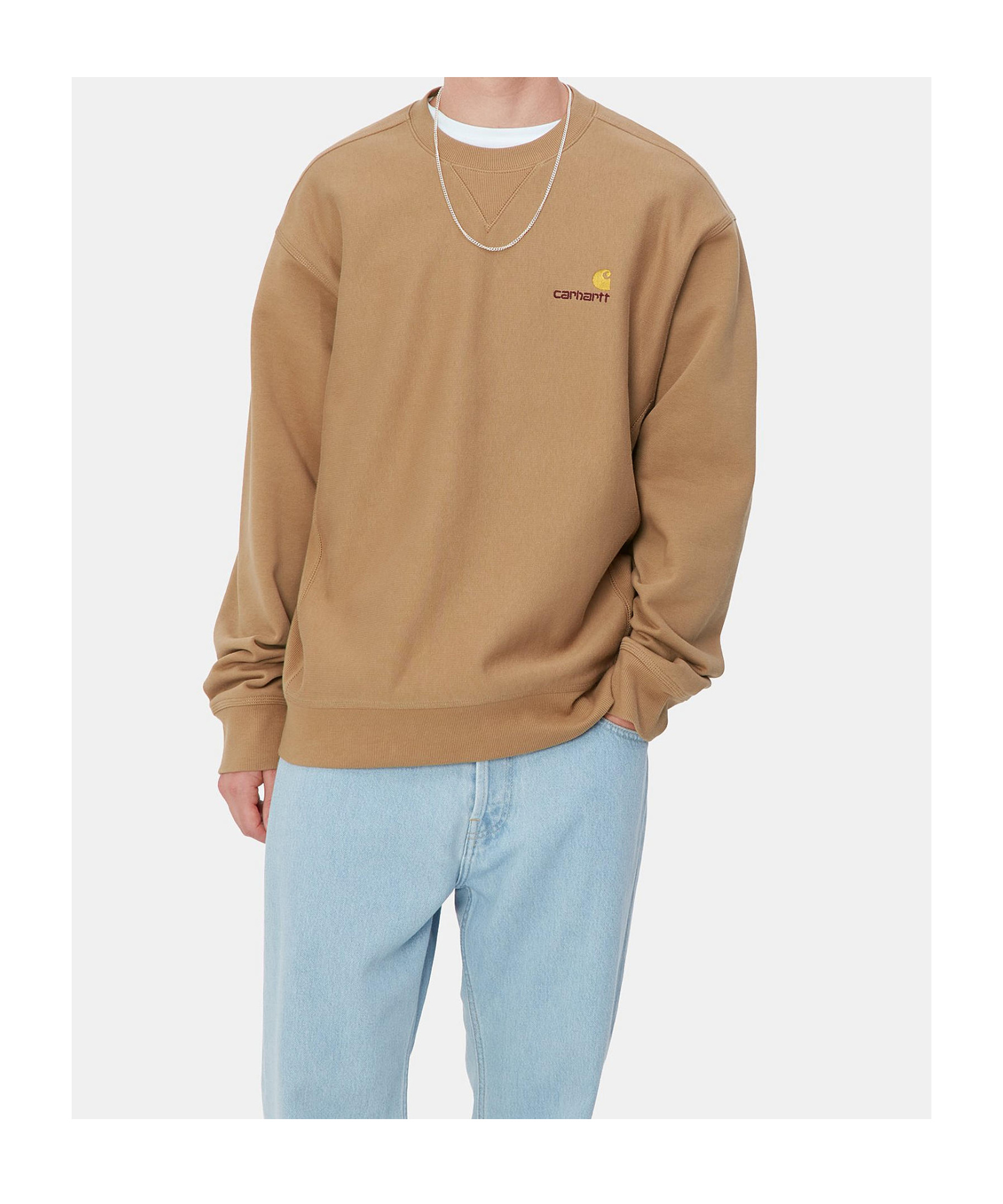Carhartt Cotton Blend Crew Neck American Script Sweat In Nude