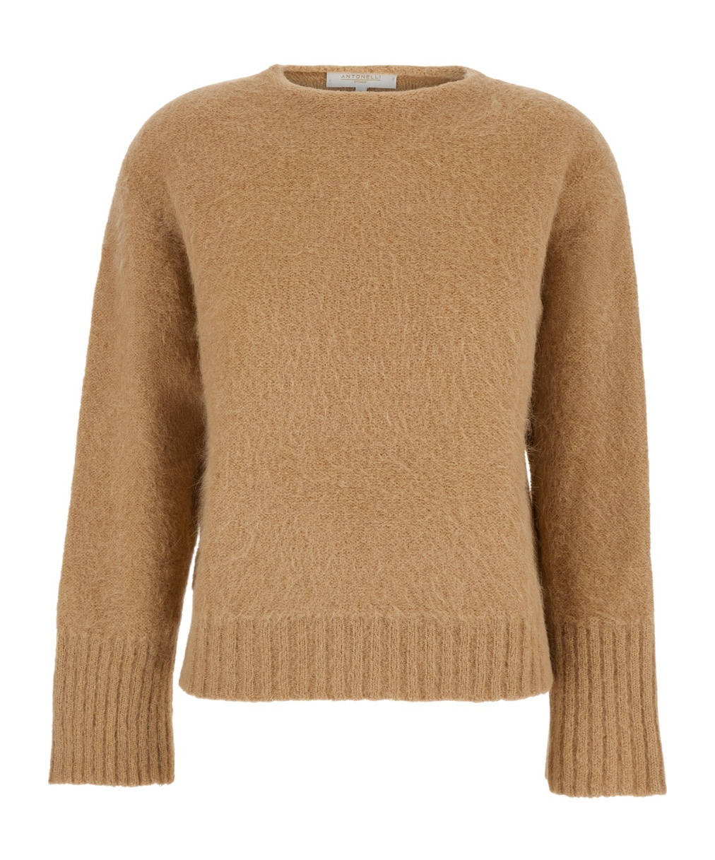 Antonelli Adriano Beige Sweater With Brushed-effect In Wool Blend Woman In Brown