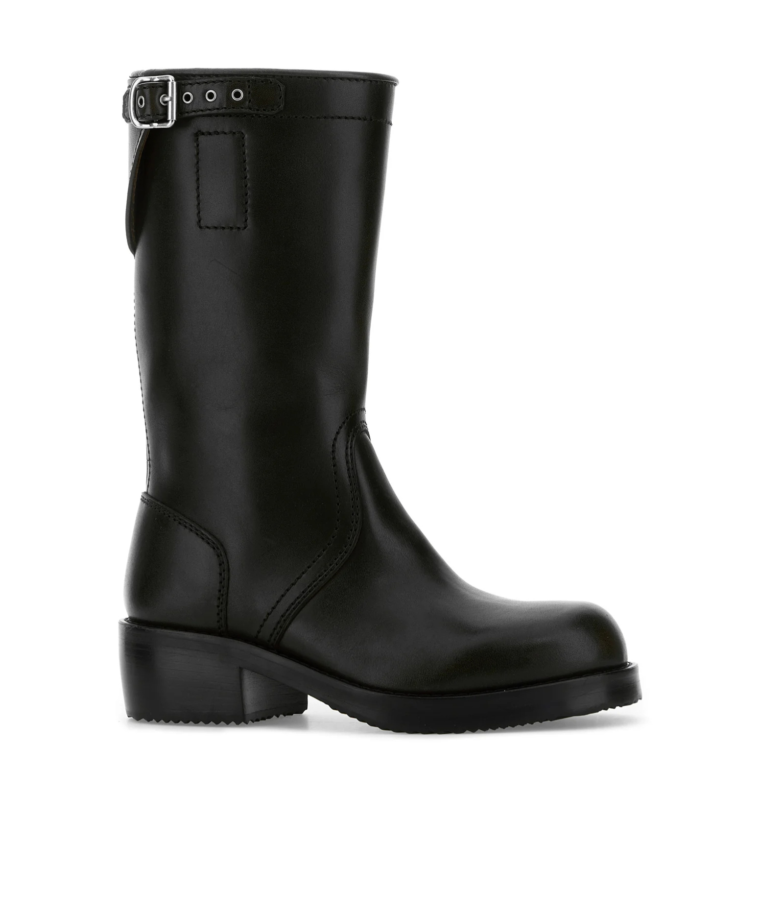 Dries Van Noten Mid-calf Block Heel Leather Boots With Buckle In Black