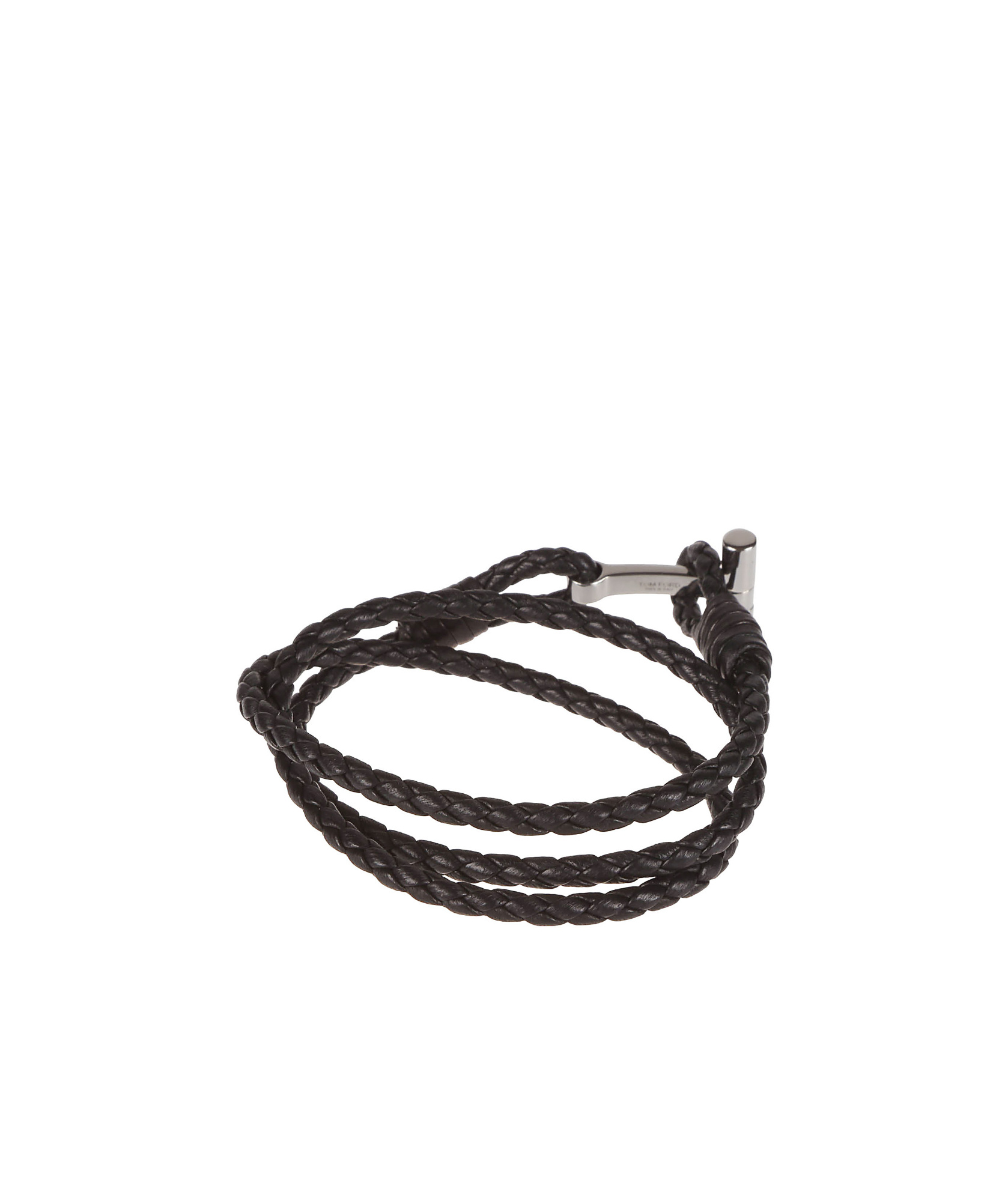 Tom Ford Woven Leather And Silver-tone Wrap Bracelet In Black
