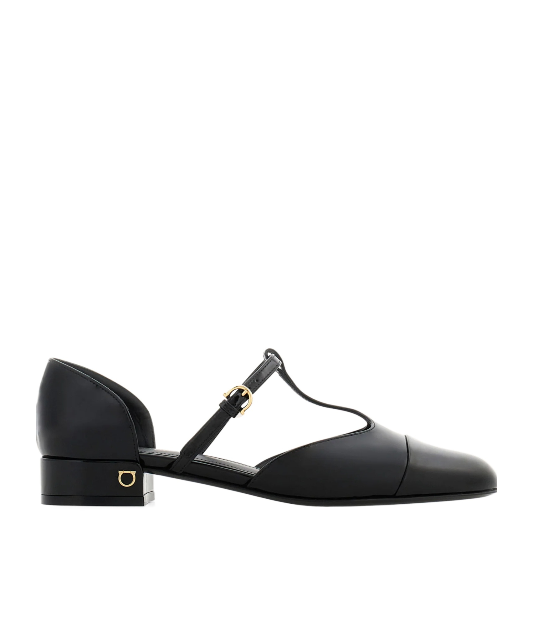 Ferragamo Linette Leather T-strap Ballerina Flats In Black