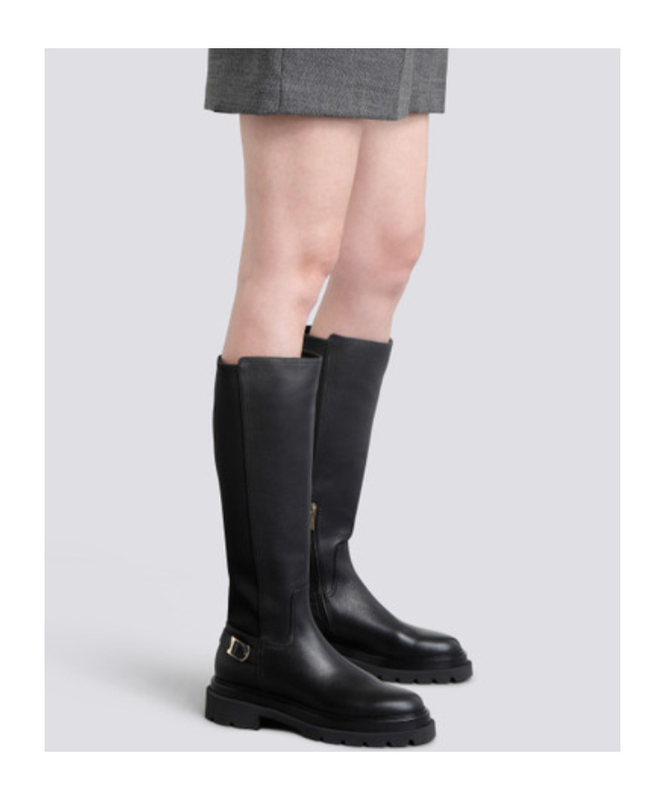 Santoni Leather Stretch Buckle Knee Boots In Black