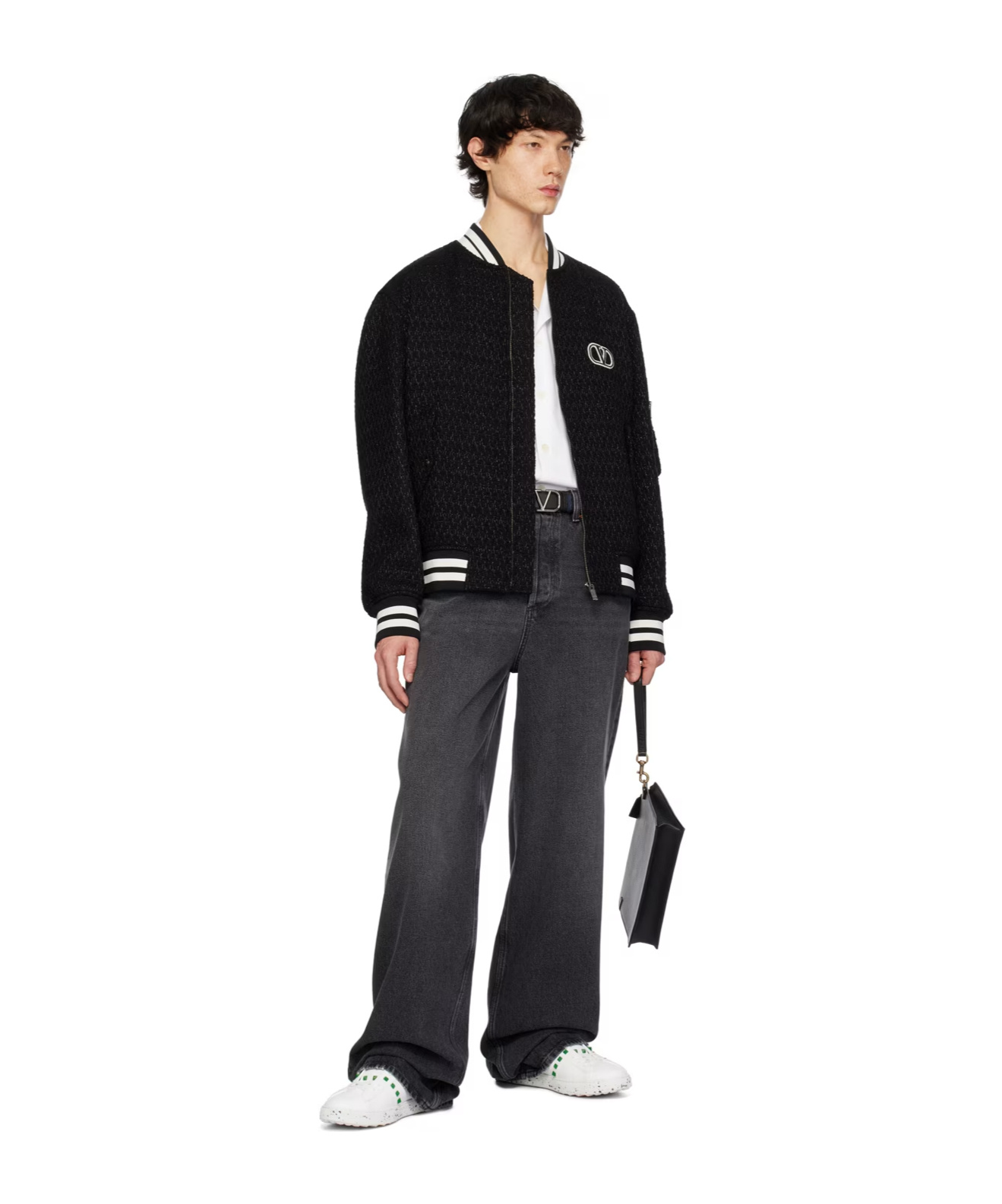 Valentino Long-sleeved Casual Jacket With Standing Collar In Black