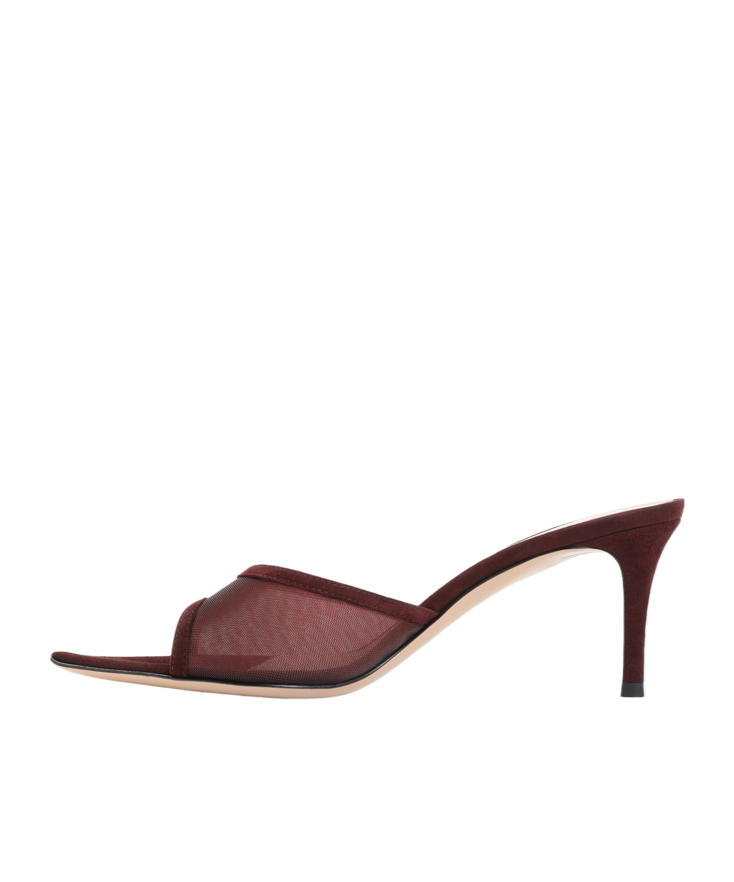 Gianvito Rossi Burgundy Suede Slippers With Transparent Mesh Overlay In Burgundy