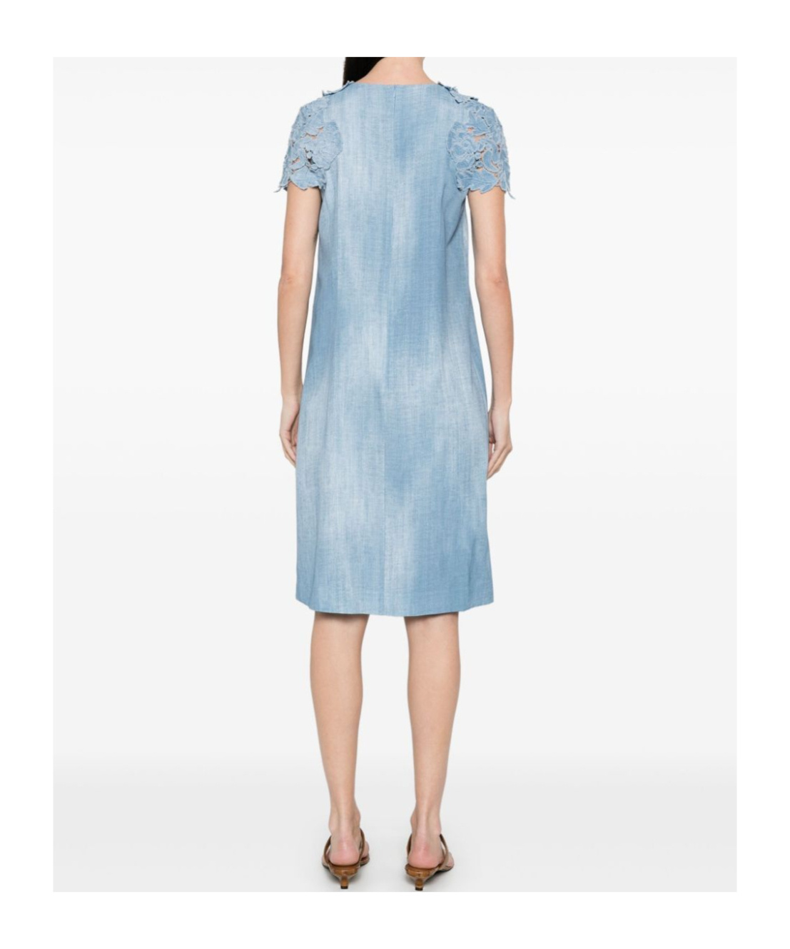 Ermanno Scervino Flowing Gradient Dress With Lace Detailing In Blue