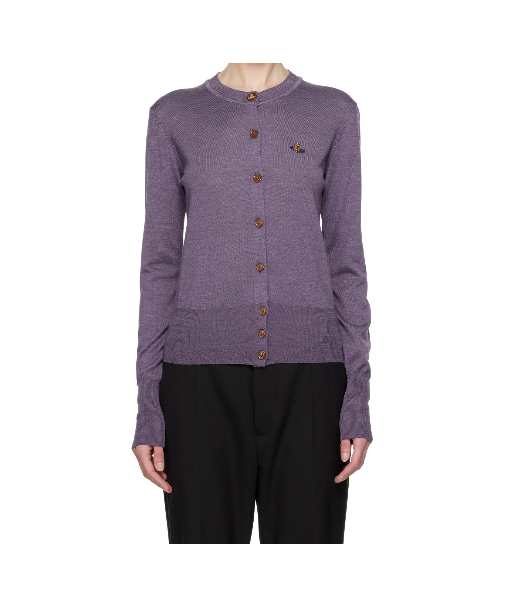 Vivienne Westwood Wool Blend Bea Cardigan With Ribbed Cuffs And Hem In Gray