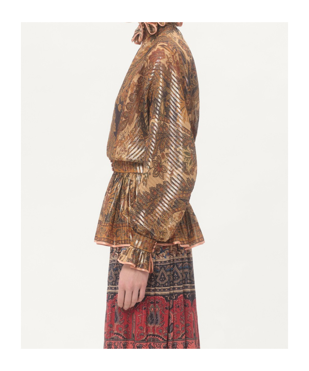 Shop Valentino Pekin Shirt With Cashmere Voyage Imaginaire Print In Brown