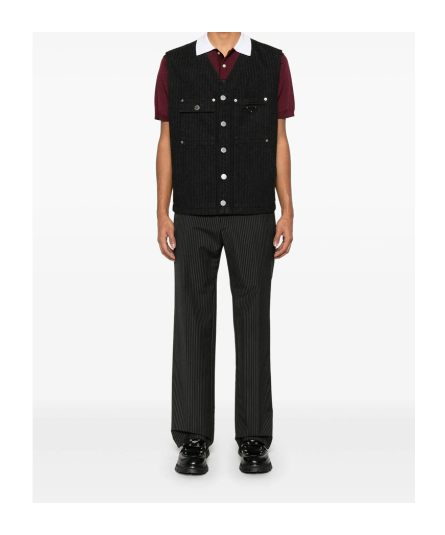 Prada Jeansweste Mit Zickzackmuster In Black