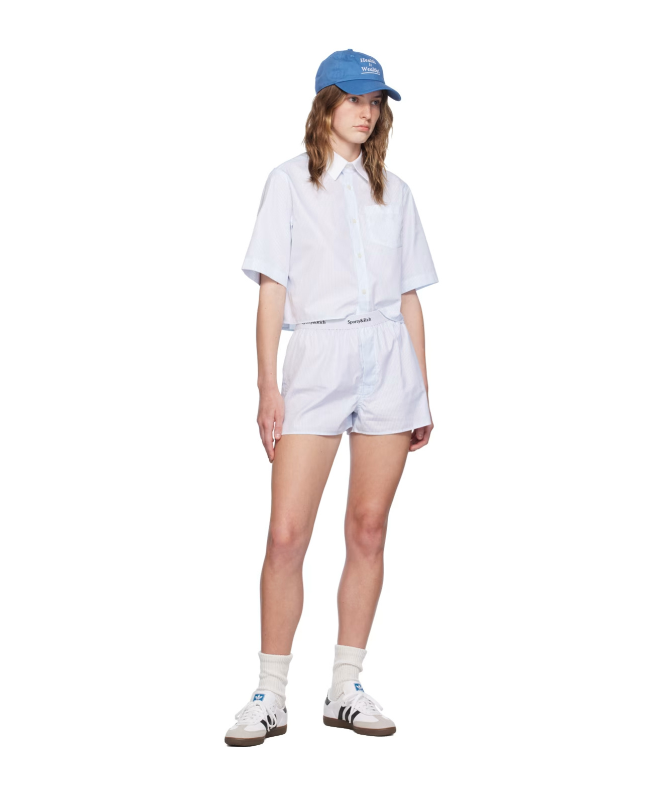 Sporty And Rich Striped Short Shirt In White