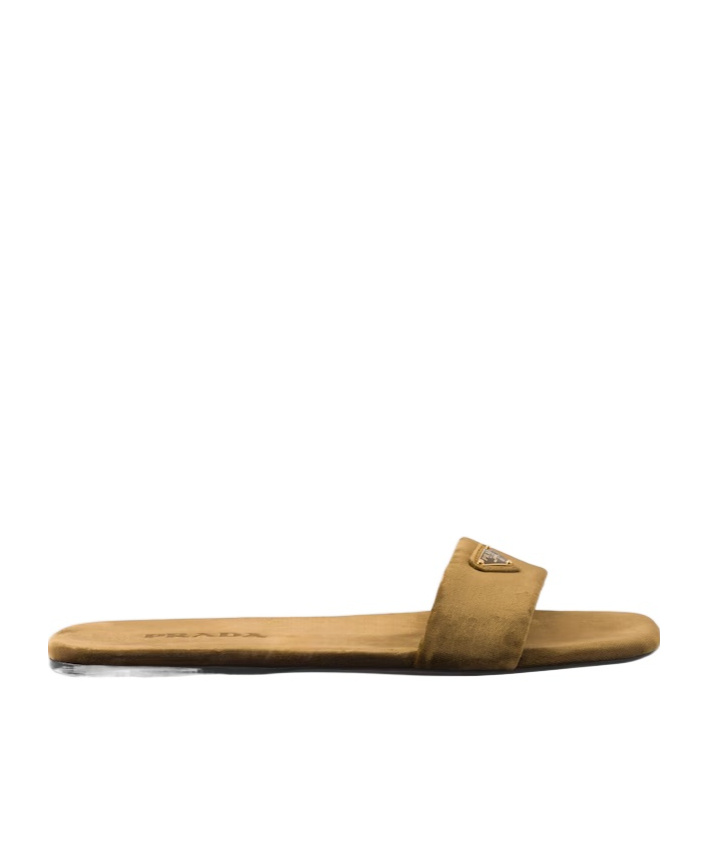 Shop Prada Flat Velvet Slides In Oak