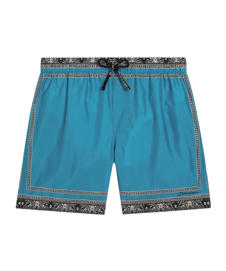 Dolce & Gabbana Boys Bandana Print Swim Shorts In Light Blue